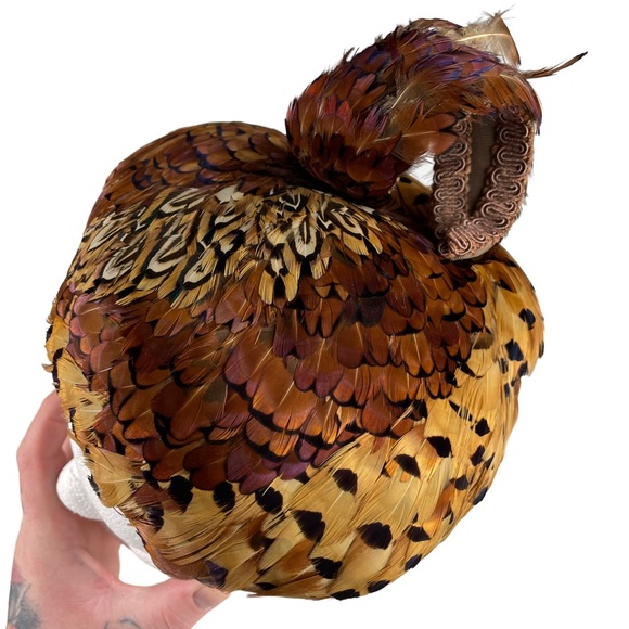Vintage Pheasant Feather Casque Cap Hat Curly Unique Flapper Style Handmade 40s - Picture 9 of 14